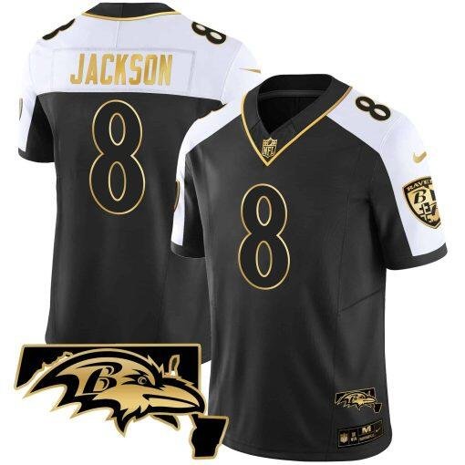 Black/Gold/White Baltimore Ravens #8 Lamar Jackson F.U.S.E Vapor Limited Football Jersey - BRJ136