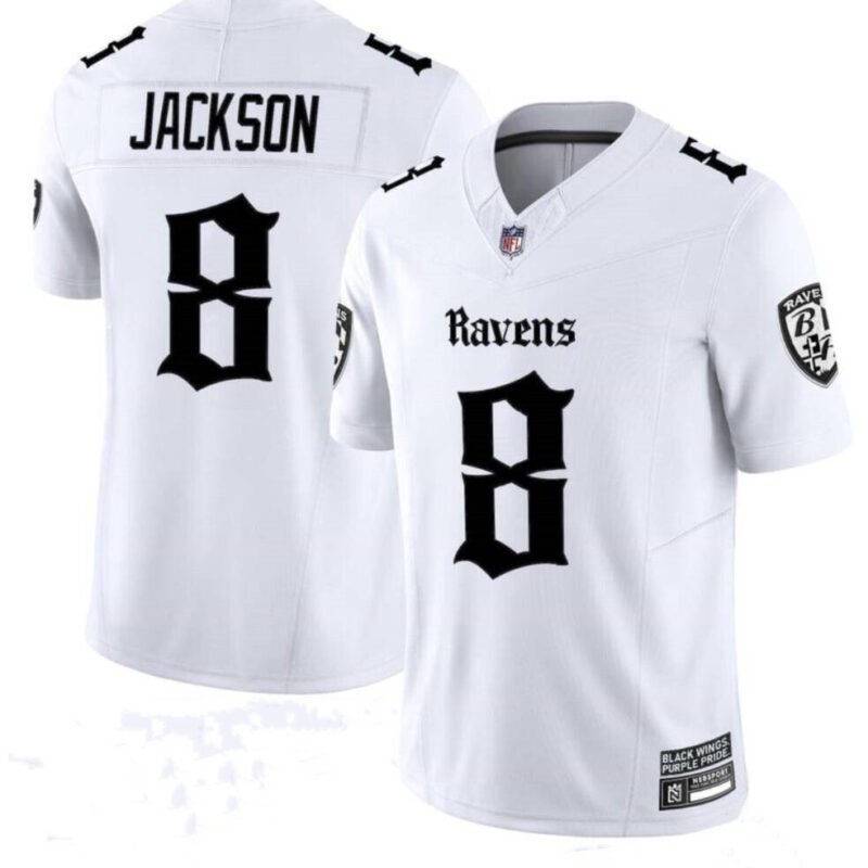 White Baltimore Ravens #8 Lamar Jackson F.U.S.E Vapor Limited Football Jersey - BRJ132