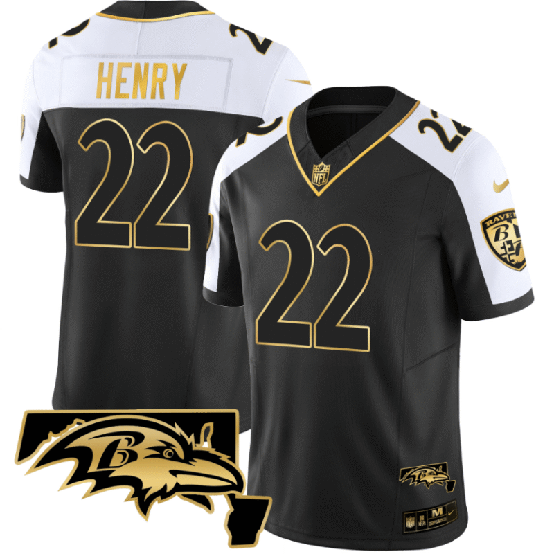 Black/Gold/White Baltimore Ravens #22 Derrick Henry F.U.S.E Vapor Limited Football Jersey - BRJ114