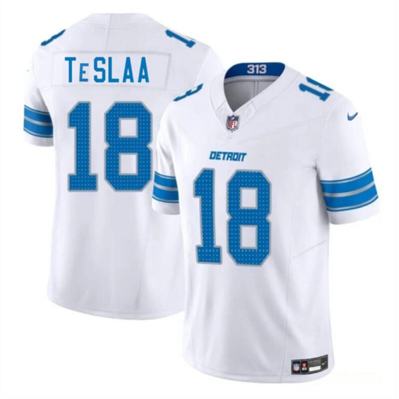 White Detroit Lions #18 Isaac TeSlaa 2025 Draft F.U.S.E. Vapor Limited Stitched Jersey - DTL377