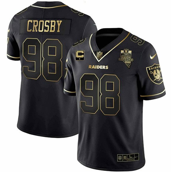 Black/Gold Las Vegas Raiders #98 Maxx Crosby 2020 Inaugural With 1-Star C Patch Vapor Untouchable Stitched Football Jersey - LVR153