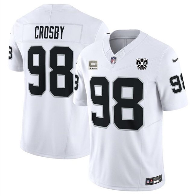 White Las Vegas Raiders #98 Maxx Crosby 2024 F.U.S.E With 4-Star C Patch And 65th Anniversary Patch Vapor Stitched Football Jersey - LVR85