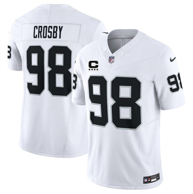 White Las Vegas Raiders #98 Maxx Crosby 2025 F.U.S.E. With 4-Star C Patch Vapor Untouchable Limited Stitched Football Jersey - LVR55