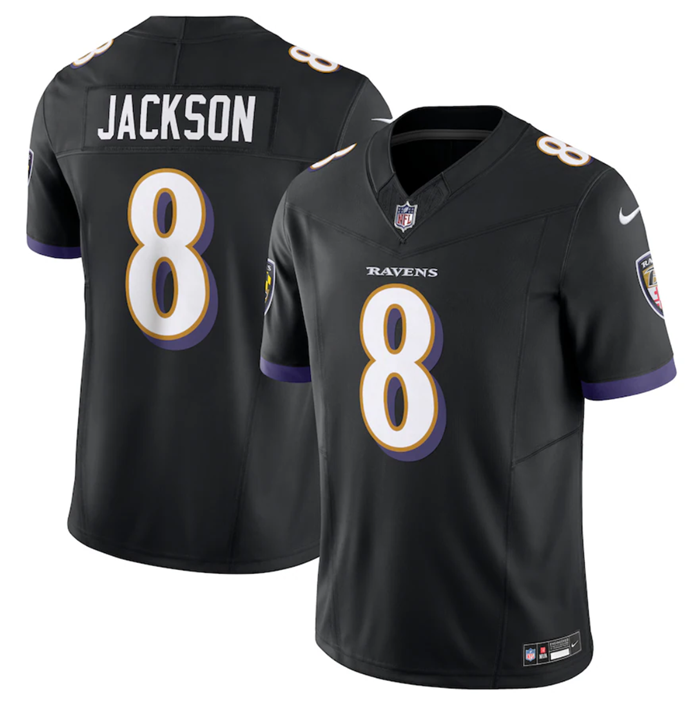 Black Baltimore Ravens #8 Lamar Jackson 2023 F.U.S.E Vapor Jersey - BRJ146