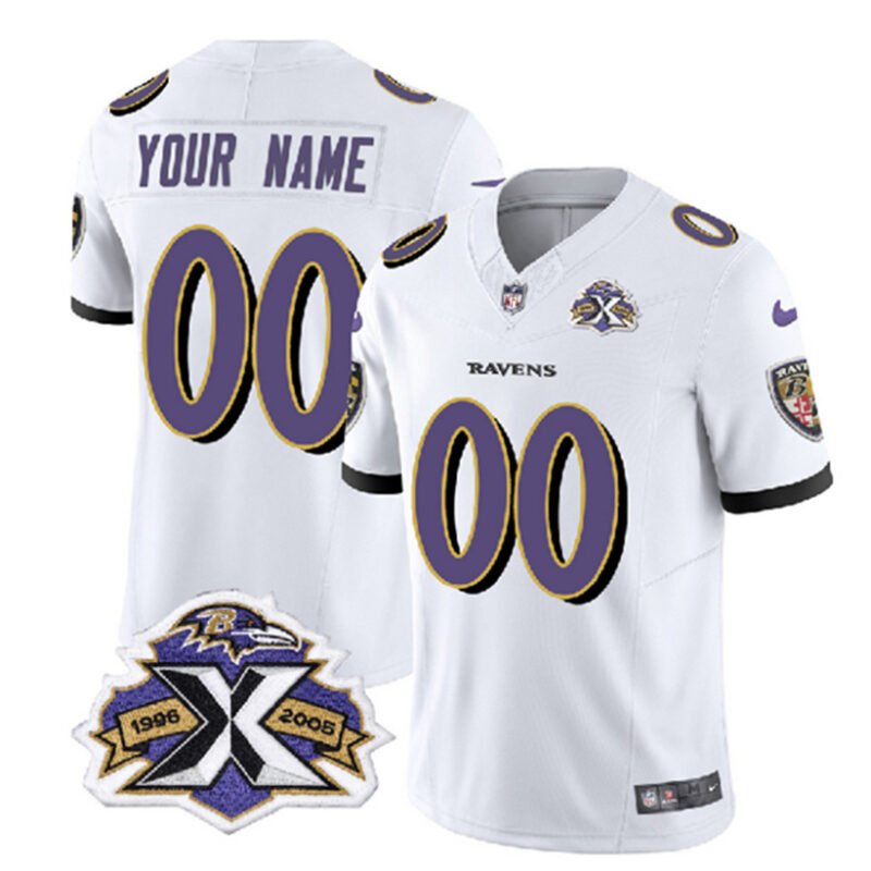 White Baltimore Ravens Active Player Custom 2023 F.U.S.E With Patch Throwback Vapor Limited Jersey - BRJ222