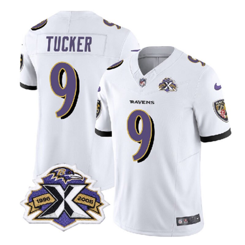 White Baltimore Ravens #9 Justin Tucker 2023 F.U.S.E With Patch Throwback Vapor Limited Jersey - BRJ190