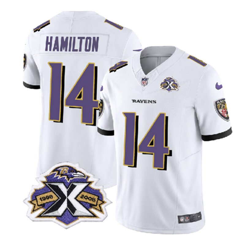White Baltimore Ravens #14 Kyle Hamilton 2023 F.U.S.E With Patch Throwback Vapor Limited Jersey - BRJ154