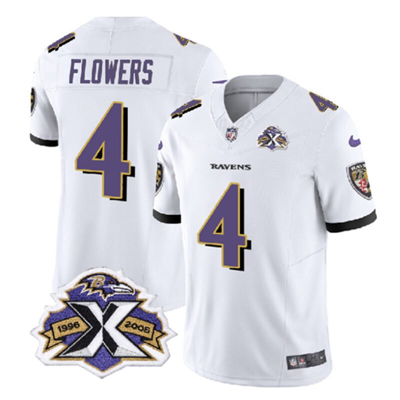 White Baltimore Ravens #4 Zay Flowers 2023 F.U.S.E With Patch Throwback Vapor Limited Jersey - BRJ269