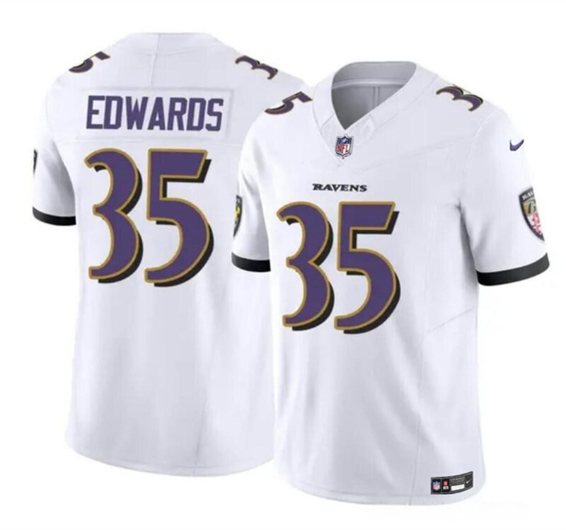 White Baltimore Ravens #35 Gus Edwards 2023 F.U.S.E. Vapor Limited Football Jersey - BRJ195