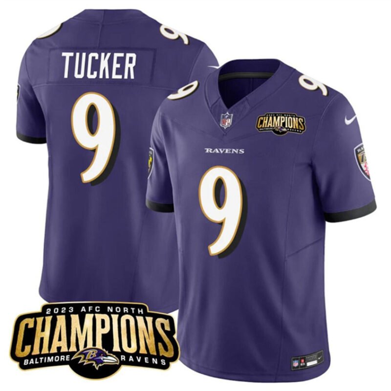 Purple Baltimore Ravens #9 Justin Tucker 2023 F.U.S.E. AFC North Champions Vapor Limited Football Jersey - BRJ171