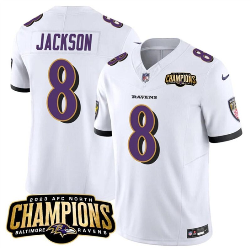 White Baltimore Ravens #8 Lamar Jackson 2023 F.U.S.E. AFC North Champions Vapor Limited Football Jersey - BRJ110