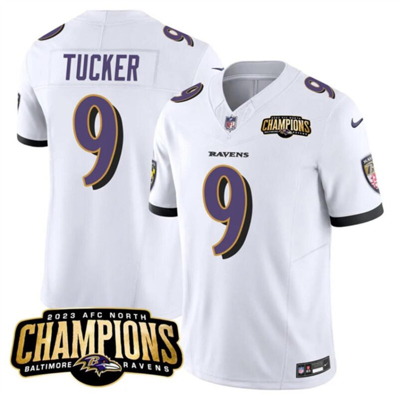 White Baltimore Ravens #9 Justin Tucker 2023 F.U.S.E. AFC North Champions Vapor Limited Football Jersey - BRJ198