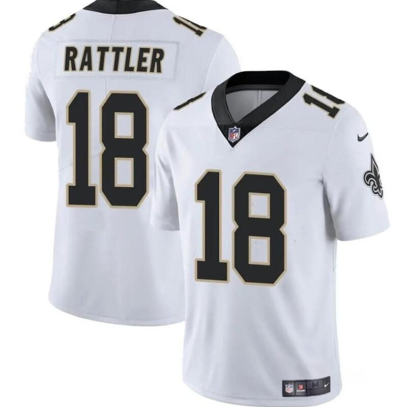 White New Orleans Saints #18 Spencer Rattler Vapor Limited Stitched Football Jersey - NOS208