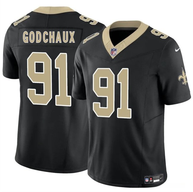 Black New Orleans Saints #91 Davon Godchaux F.U.S.E Vapor Limited Stitched Football Jersey - NOS110
