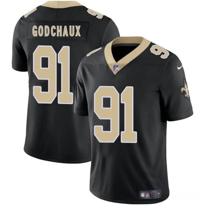 Black New Orleans Saints #91 Davon Godchaux 2025 Vapor Limited Stitched Football Jersey - NOS239