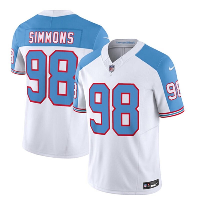 White/Blue Tennessee Titans #98 Jeffery Simmons 2023 F.U.S.E. Vapor Limited Throwback Stitched Football Jersey - TNT211
