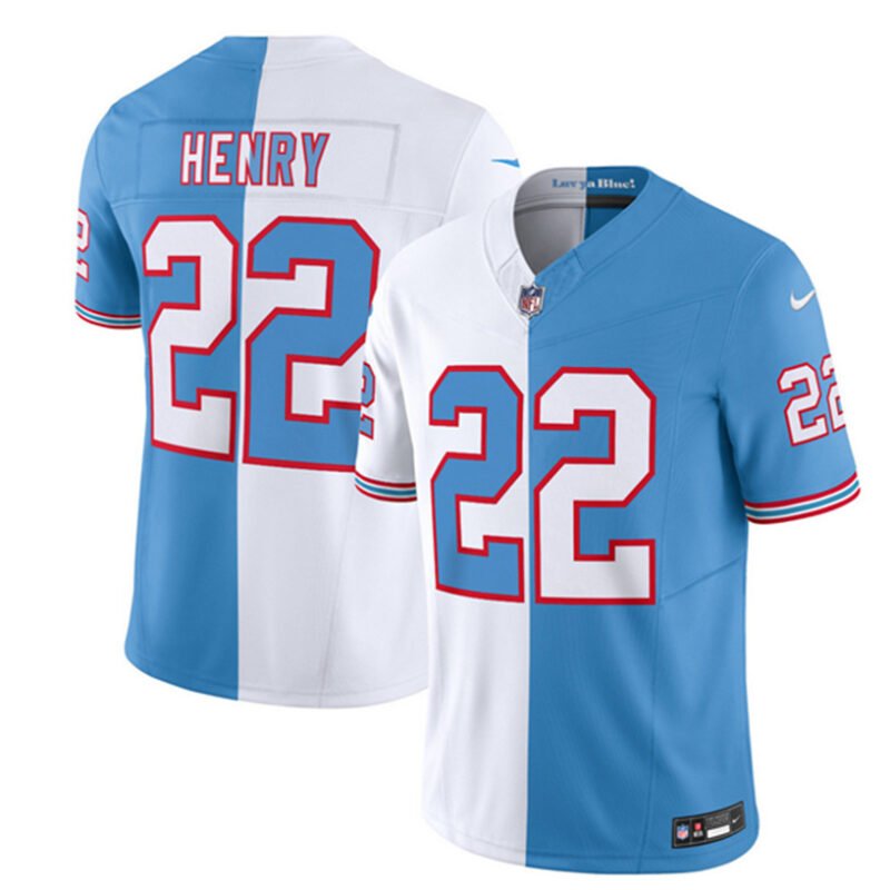 White/Blue Tennessee Titans #22 Derrick Henry 2023 F.U.S.E. Split Vapor Limited Throwback Stitched Football Jersey - TNT74