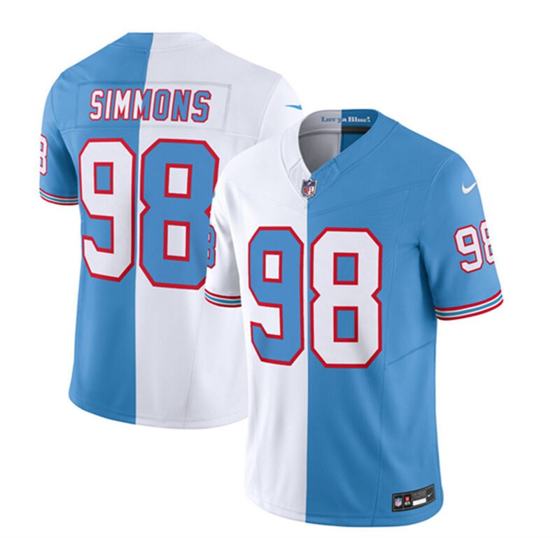 White/Blue Tennessee Titans #98 Jeffery Simmons 2023 F.U.S.E. Split Vapor Limited Throwback Stitched Football Jersey - TNT119