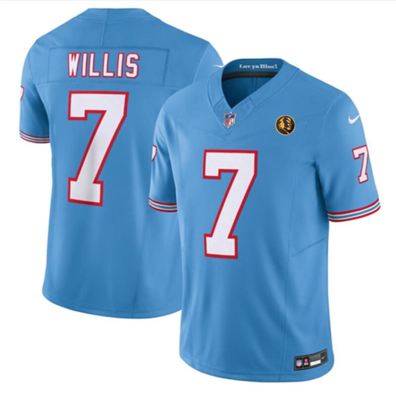 Blue Tennessee Titans #7 Malik Willis 2023 F.U.S.E. Throwback With John Madden Patch Vapor Limited Stitched Football Jersey - TNT157