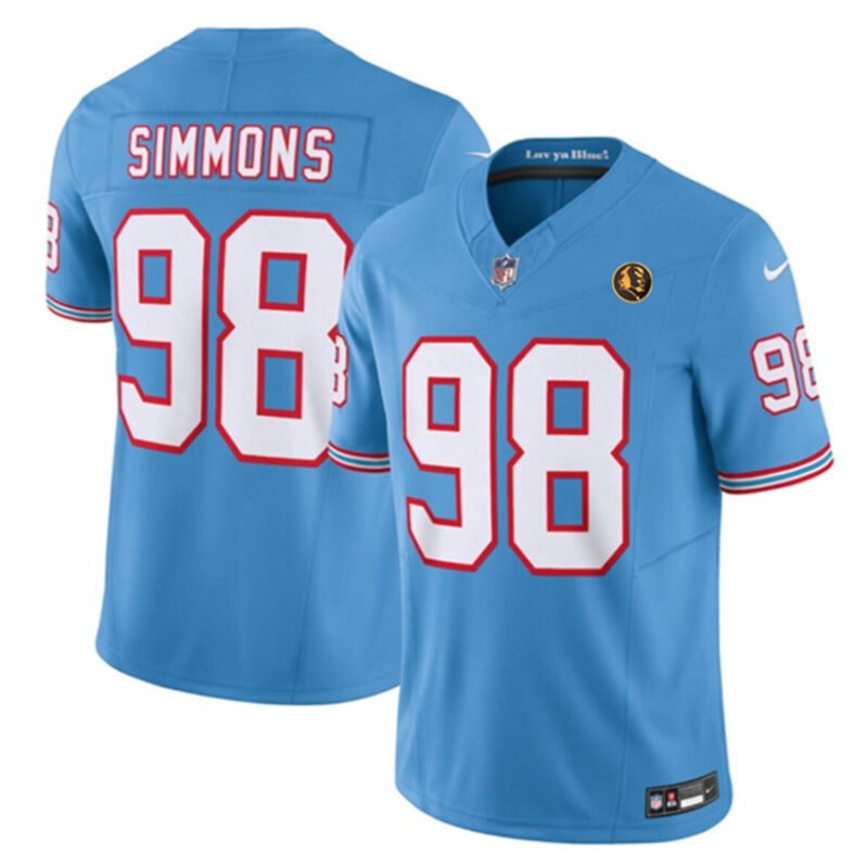 Blue Tennessee Titans #98 Jeffery Simmons 2023 F.U.S.E. Throwback With John Madden Patch Vapor Limited Stitched Football Jersey - TNT128