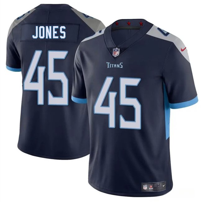 Navy Tennessee Titans #45 Dre'Mont Jones 2025 Vapor Limited Stitched Football Jersey - TNT99