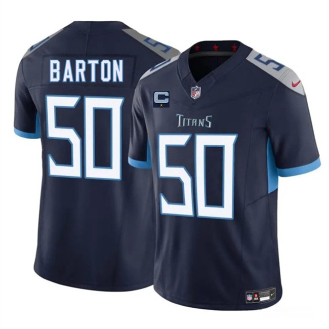 Navy Tennessee Titans #50 Cody Barton 2025 F.U.S.E. With 1-Star C Patch Vapor Limited Stitched Football Jersey - TNT154