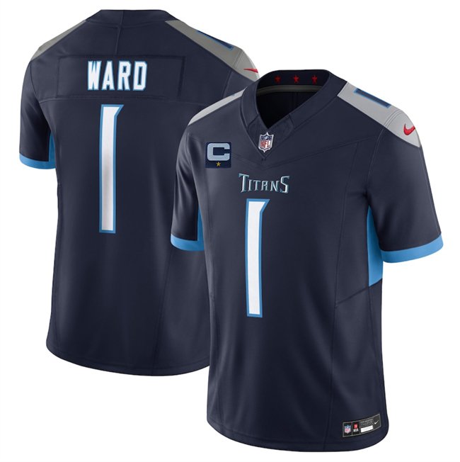 Navy Tennessee Titans #1 Cameron Ward 2025 F.U.S.E. With 1-Star C Patch Vapor Limited Stitched Football Jersey - TNT151