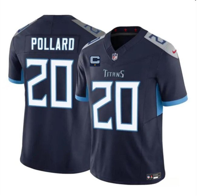 Navy Tennessee Titans #20 Tony Pollard 2025 F.U.S.E. With 1-Star C Patch Vapor Limited Stitched Football Jersey - TNT155