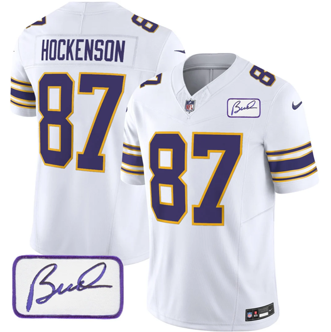 White Minnesota Vikings #87 T.J. Hockenson 2023 F.U.S.E. Bud Grant patch Vapor Limited Stitched Jersey - MVJ92