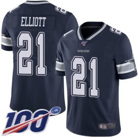 Nike Cowboys #21 Ezekiel Elliott Navy Blue Team Color Stitched NFL 100th Season Vapor Limited Jersey - DLC444