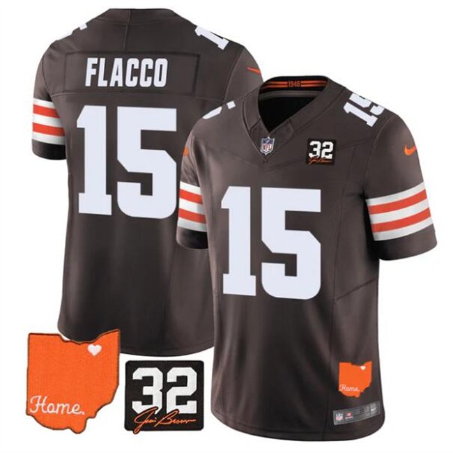 Brown Cleveland Browns #15 Joe Flacco 2025 F.U.S.E. With Jim Brown Memorial & Home Patch Vapor Limited Stitched Football Jersey - CLB131