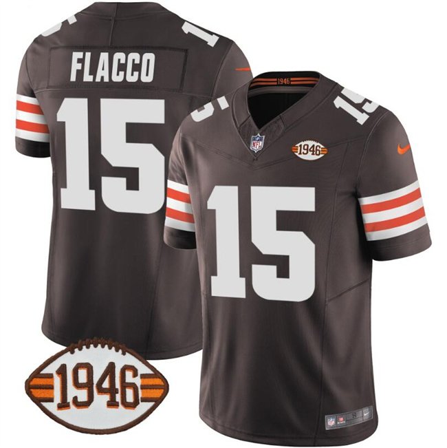 Brown Cleveland Browns #15 Joe Flacco 2025 F.U.S.E. With 1946 75th Anniversary Patch Vapor Limited Stitched Football Jersey - CLB68