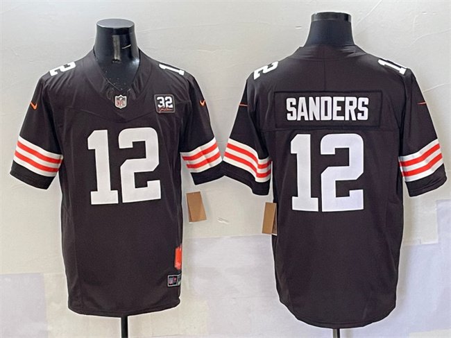 Brown Cleveland Browns #12 Shedeur Sanders 2025 Draft F.U.S.E. With Jim Brown Memorial Patch Vapor Limited Stitched Football Jersey - CLB94
