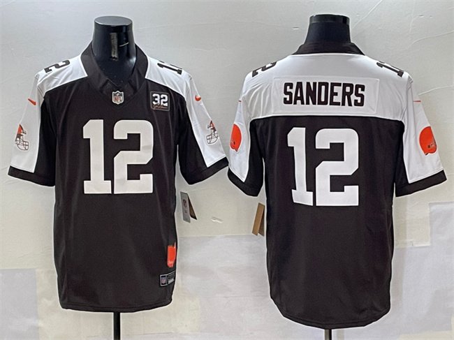 Brown/White Cleveland Browns #12 Shedeur Sanders 2025 Draft F.U.S.E. With Jim Brown Memorial & Home Patch Vapor Limited Stitched Football Jersey - CLB262