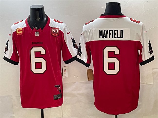 Red Tampa Bay Buccaneers #6 Baker Mayfield Alternate F.U.S.E. 50th Season & 4-Star C Patch Vapor Limited Stitched Football Jersey - TBB115