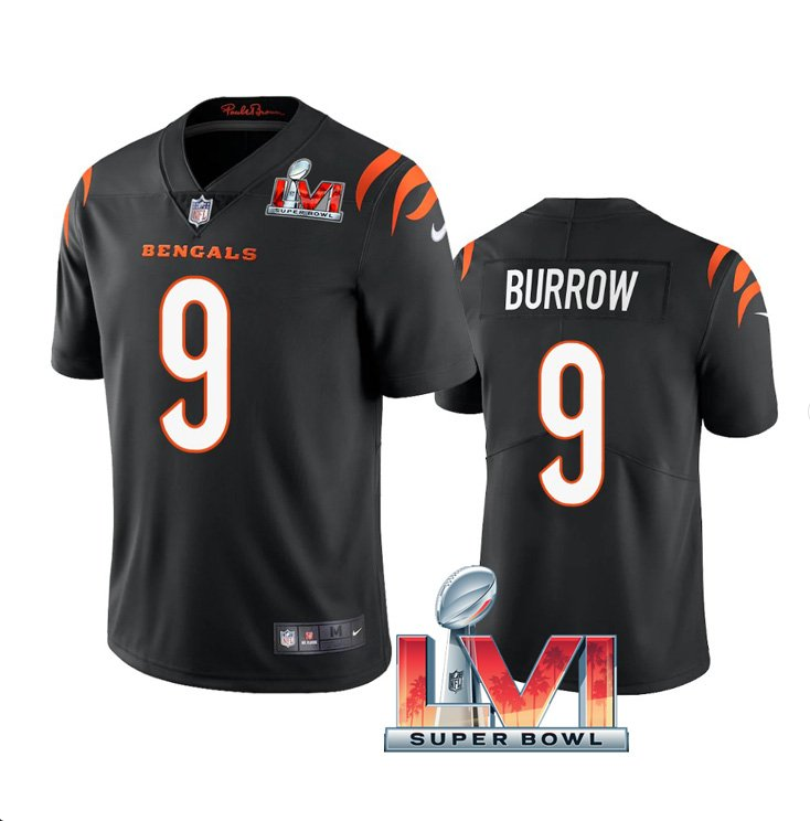Black Cincinnati Bengals #9 Joe Burrow 2022 Super Bowl LVI Vapor Limited Stitched Jersey - CCB44