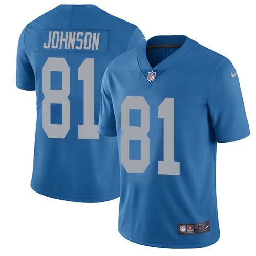 Nike Lions #81 Calvin Johnson Blue Throwback Stitched NFL Vapor Untouchable Limited Jersey - DTL50
