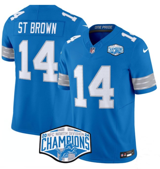 Blue Detroit Lions #14 Amon-Ra St. Brown 2024 NFC North Champions F.U.S.E. Vapor Limited Stitched Jersey - DTL101