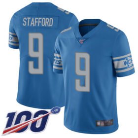 Nike Lions #9 Matthew Stafford Blue Team Color Stitched NFL 100th Season Vapor Limited Jersey - DTL218