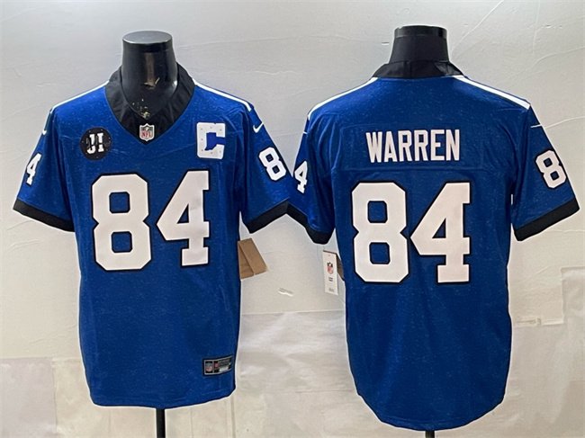 Blue Indianapolis Colts #84 Tyler Warren 2025 F.U.S.E. Jim Irsay Patch Throwback Vapor Limited Stitched Football Jersey - IDC103