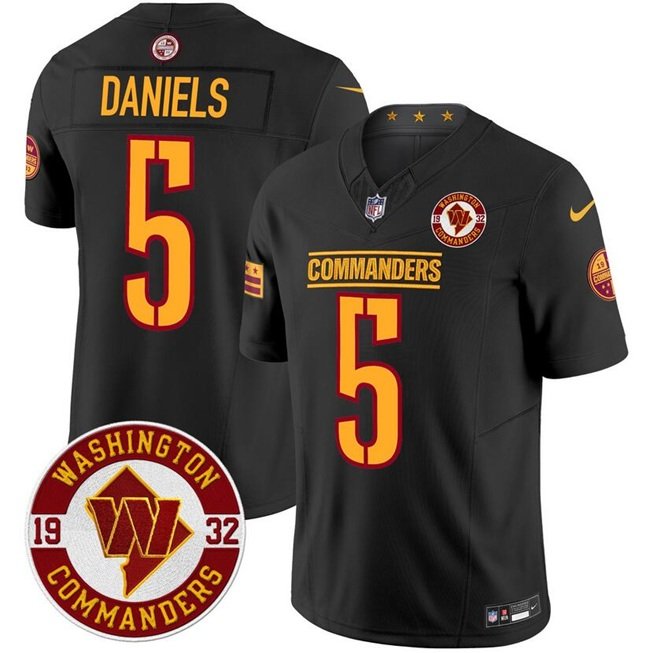 Black Washington Commanders #5 Jayden Daniels F.U.S.E. Est. 1932 Patch Vapor Limited Stitched Football Jersey - WAC186