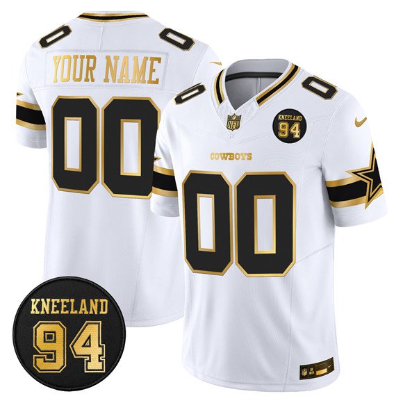 White Gold Dallas Cowboys Active Player Custom 2025 F.U.S.E. 94 Marshawn Kneeland Memorial Patch Vapor Limited Stitched Football Jersey - DLC158