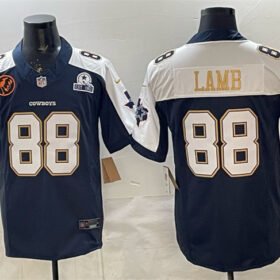 Navy Dallas Cowboys #88 CeeDee Lamb F.U.S.E. With John Madden Patch & Established In 1960 Patch Thanksgiving Vapor Limited Stitched Football Jersey - DLC53