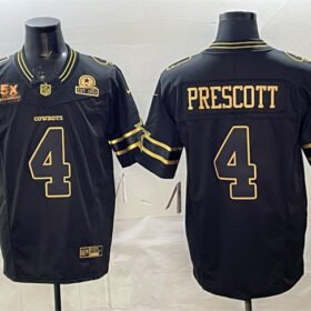 Black Gold Dallas Cowboys #4 Dak Prescott 2025 F.U.S.E. With 5x Super Bowl Champions & Established In 1960 Patch Vapor Limited Stitched Football Jersey - DLC401