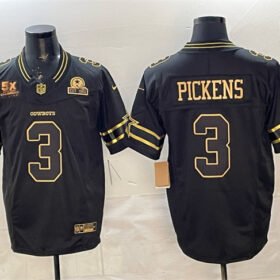 Black Gold Dallas Cowboys #3 George pickens 2025 F.U.S.E. With 5x Super Bowl Champions & Established In 1960 Patch Vapor Limited Stitched Football Jersey - DLC396