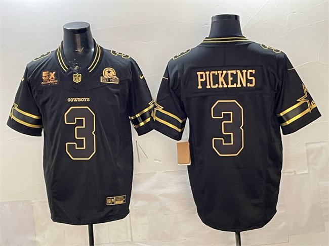 Black Gold Dallas Cowboys #3 George pickens 2025 F.U.S.E. With 5x Super Bowl Champions & Established In 1960 Patch Vapor Limited Stitched Football Jersey - DLC396