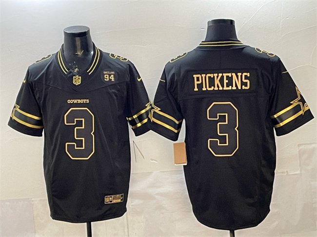 Black Gold Dallas Cowboys #3 George pickens 2025 F.U.S.E. 94 Marshawn Kneeland Memorial Patch Vapor Limited Stitched Football Jersey - DLC198