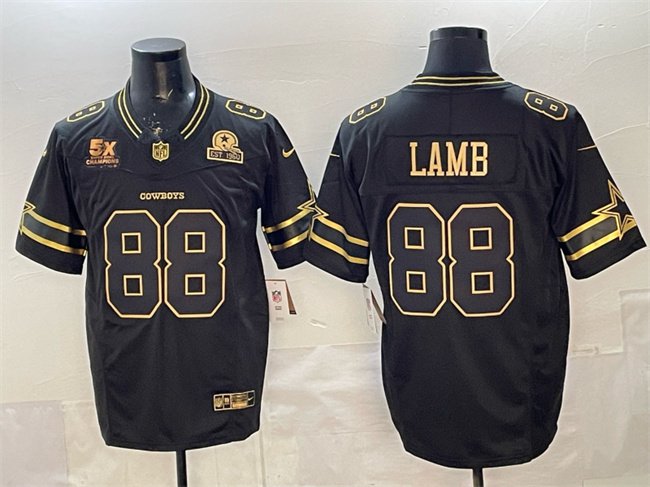 Black Gold Dallas Cowboys #88 CeeDee Lamb 2025 F.U.S.E. With 5x Super Bowl Champions & Established In 1960 Patch Vapor Limited Stitched Football Jersey - DLC128