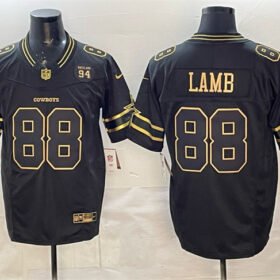 Black Gold Dallas Cowboys #88 CeeDee Lamb 2025 F.U.S.E. 94 Marshawn Kneeland Memorial Patch Vapor Limited Stitched Football Jersey - DLC473