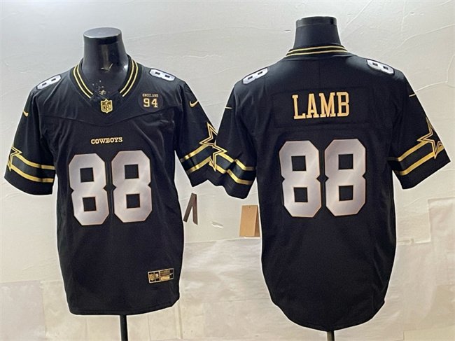 Black Gold Dallas Cowboys #88 CeeDee Lamb 2025 F.U.S.E. 94 Marshawn Kneeland Memorial Patch Vapor Limited Stitched Football Jersey - DLC355